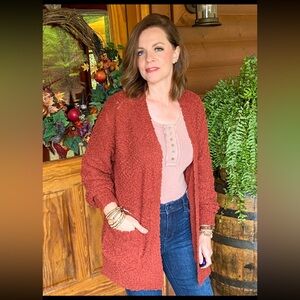 Zenana Rust Sweater Cardigan - Size 1XL